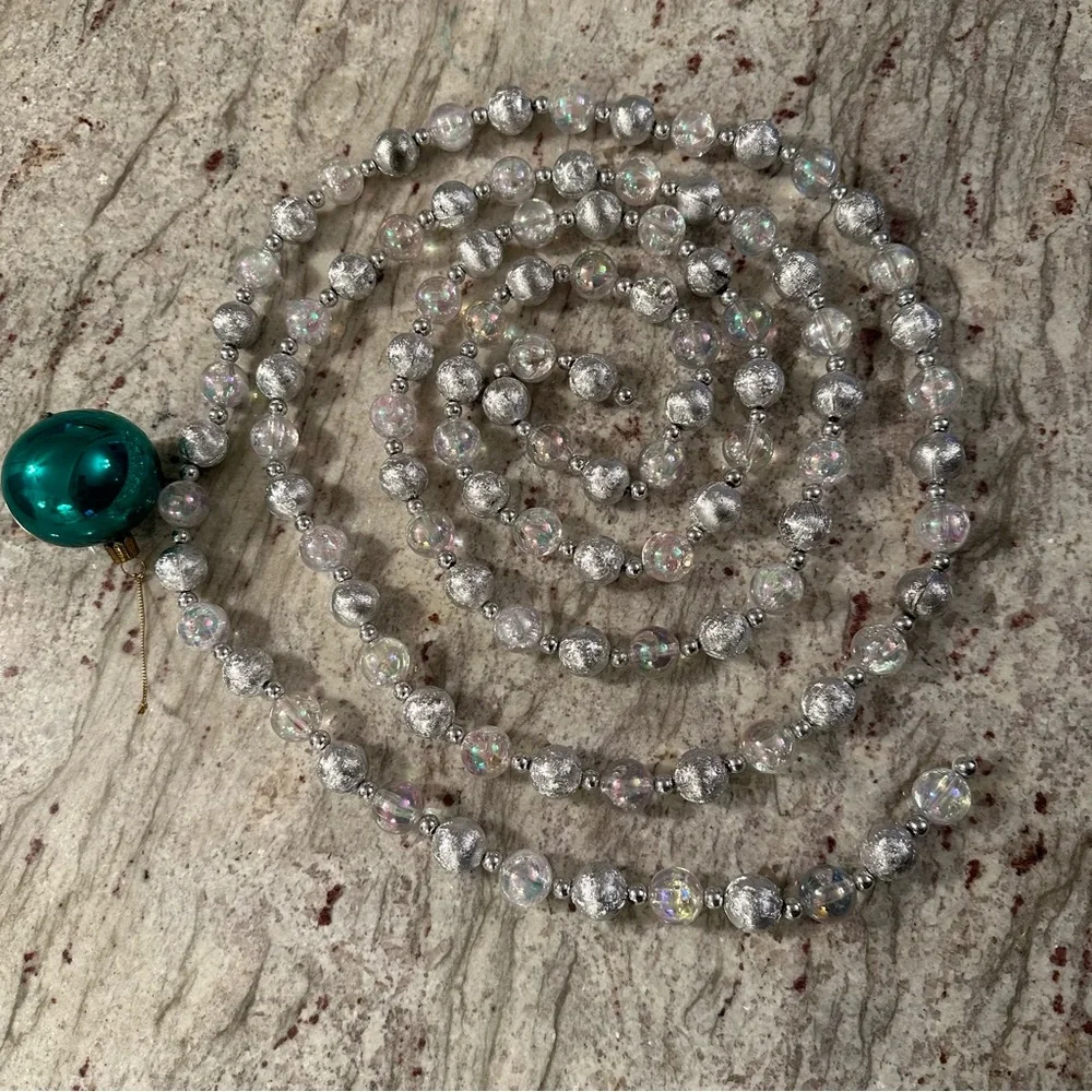 Five Vintage Garland Acrylic Iridescent Silver Metallic Christmas Balls Strings